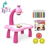 VGRASSP Creative Drawing Projection Table Toy Set for Kids with 12 Color Markers - Educational Tracing Learning Projector Desk with 3 Slides and Art Book for Boys and Girls - Color As Per Stock
