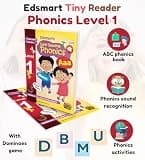 Edsmart English phonics book and game for kids, phonics reader level 1 for 3 years beginners , phonics workbook , phonetic book, Learning Letter ... includes dominoes game to add fun in learning