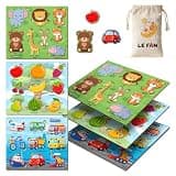 Lefan Wooden Peg Puzzle Set for Kids 2-4 Years | Animals, Fruits & Vehicles Learning Puzzle Boards | MDF Wooden Educational Toy for Toddlers | 3 Boards with Easy Grip Pieces