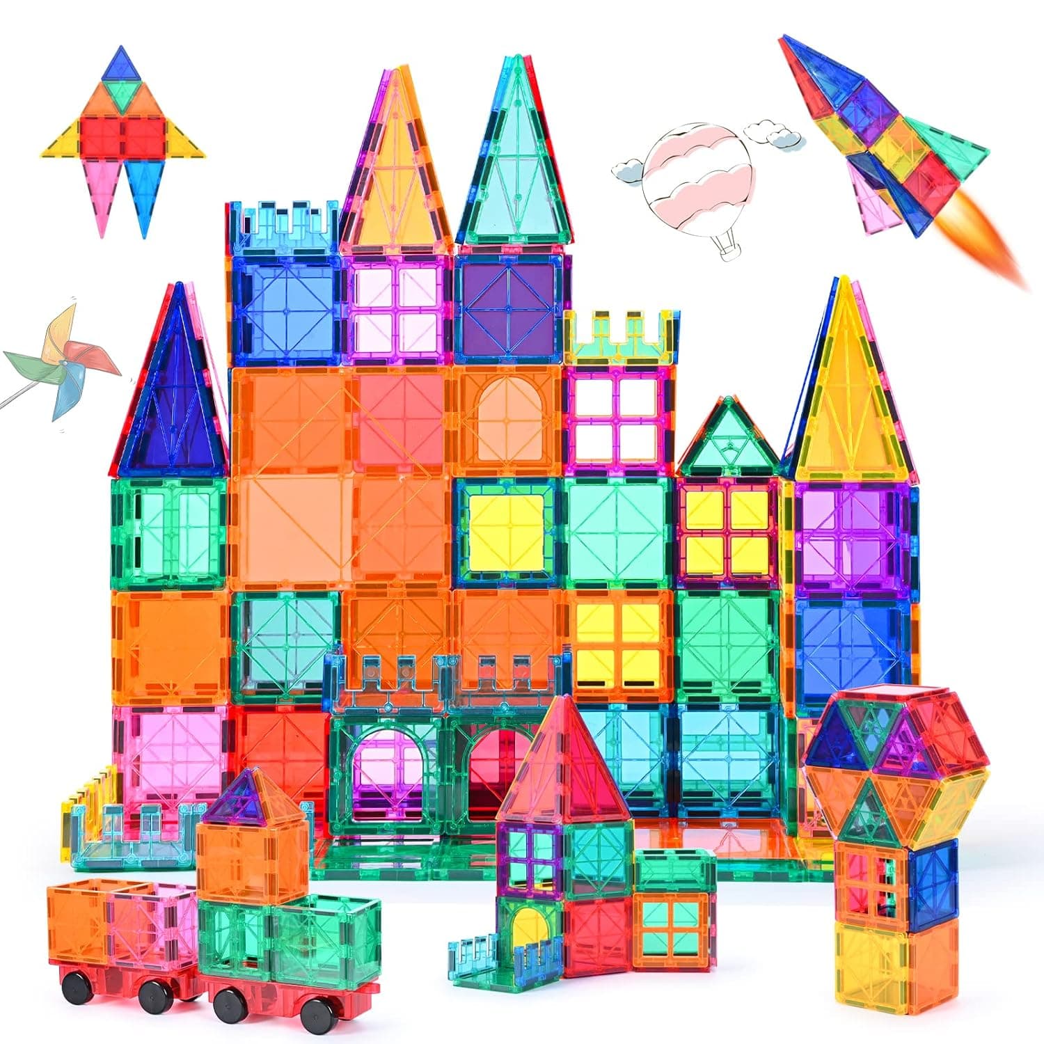 Magnetic Building Blocks 100 Pieces for Children from 3+ Years Strong Magnet Montessori Toy Children STEM Learning Toy Gift to Promote Creativity for Boys Girls (100 Pieces)