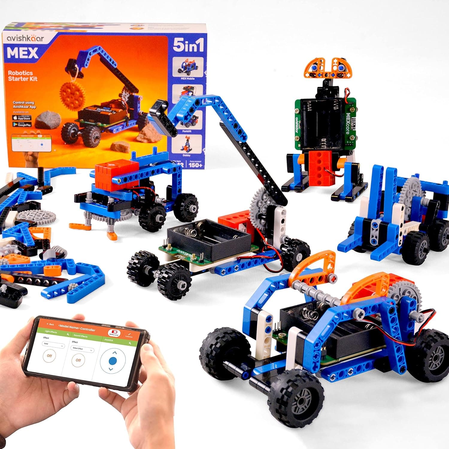 Avishkaar MEX 5-in-1 DIY Robotics Starter Kit, Robot Toys for Kids Aged 8-12, Building & Construction Set with 150+ Parts, Learning & Educational STEM Kit, Made in India