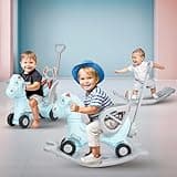 Baybee Raffy 3 in 1 Baby Rocking Horse for Kids | Push Ride On Toy Kids Car with Push Handle, Balance Board & Safety Guardrail | Baby Rocker for Babies | Rocking Chair for Toddlers 1-3 Years (Blue)
