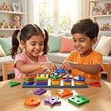 Kids Mandi® Geometric Shape Sorter – Montessori Learning Toy for Toddlers – Color Recognition & Stacking Blocks for Fine Motor Skills – Educational STEM Toy for 1, 2, and 3 Year Old Boys & Girls
