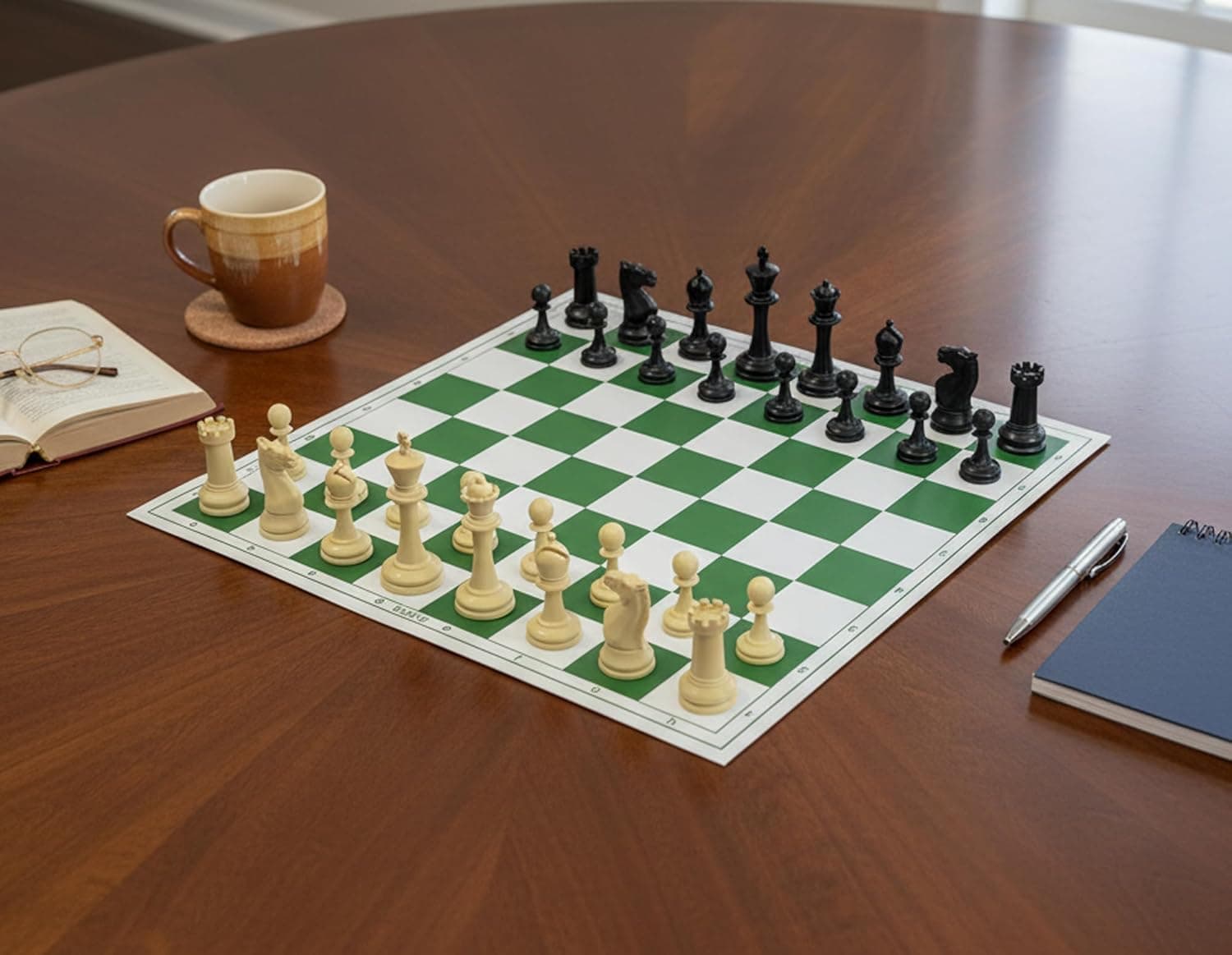 StonKraft 18.2'' x 18.2'' Tournament Chess Vinyl Foldable Chess Game with Solid Plastic Pieces (with Two Extra Queens + Vinly Pouch) - for Professional Chess Players (Green)