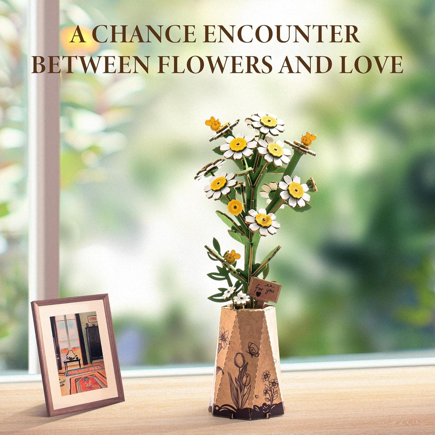 ROBOTIME 3D Puzzles Wooden Flower Chamomile DIY Model Building Kit to build for Adults Bouquet Botanical Collection Craft Brain Teaser Puzzle Creative Gift Home Decor